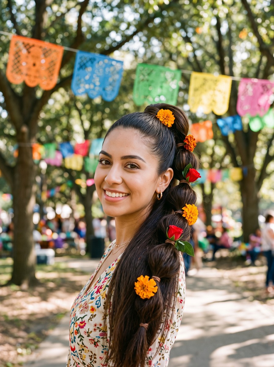 Bubble Ponytail Threaded with Blossoms