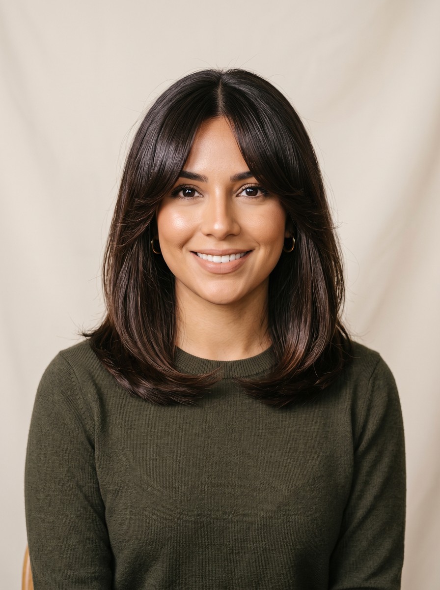 Collarbone Lob With Parted Curtain Bangs