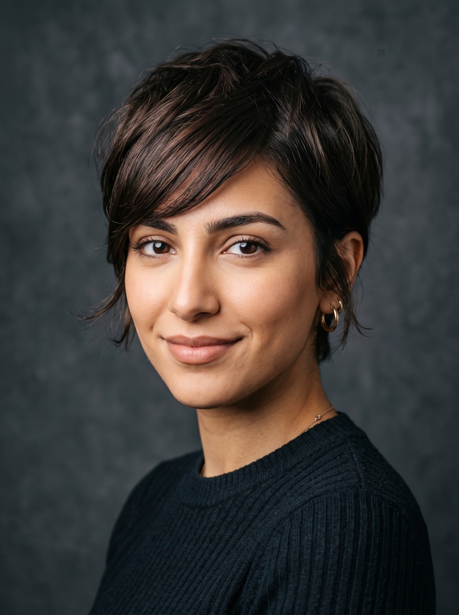 Textured Pixie With a Long Side-Swept Fringe