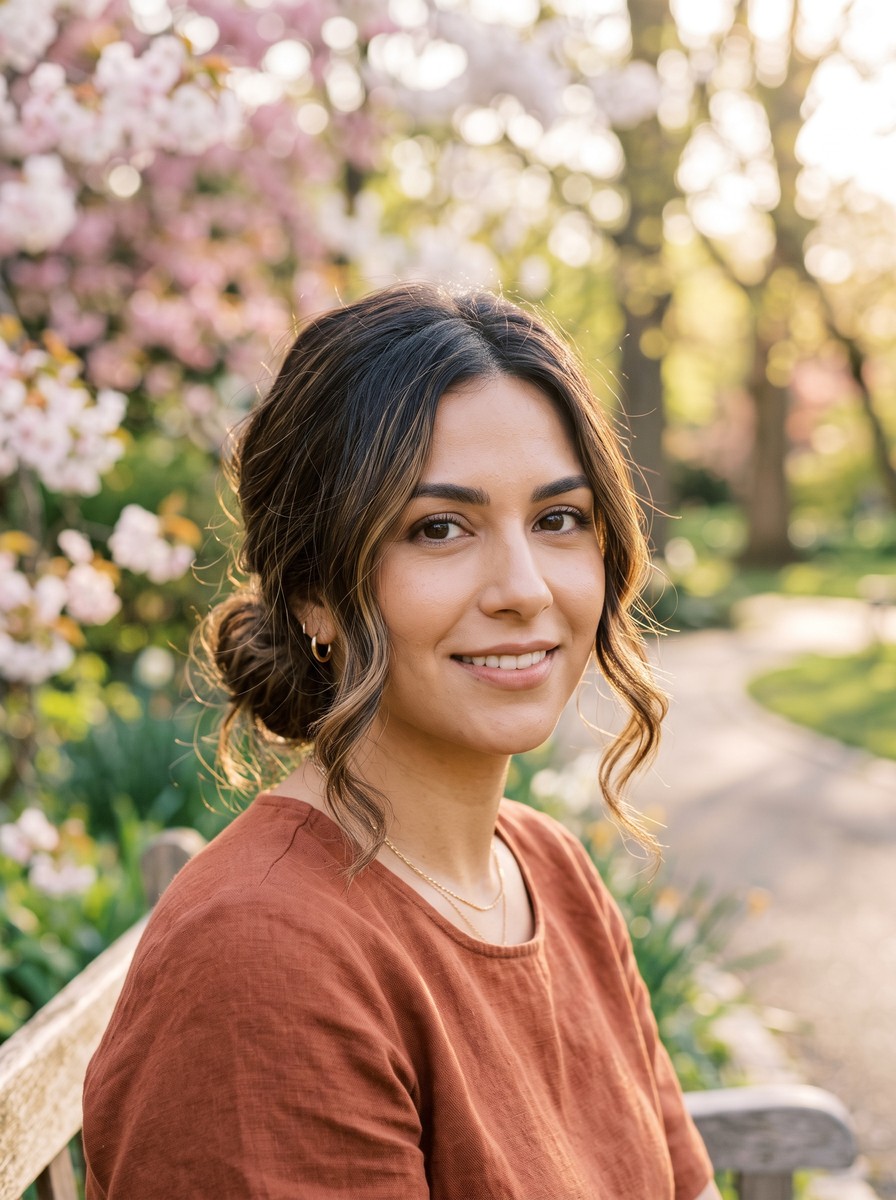 Low Messy Bun With Jaw-Length Tendrils
