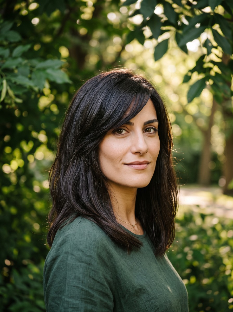 Deep Side Part With Cheekbone-Length Swept Bangs