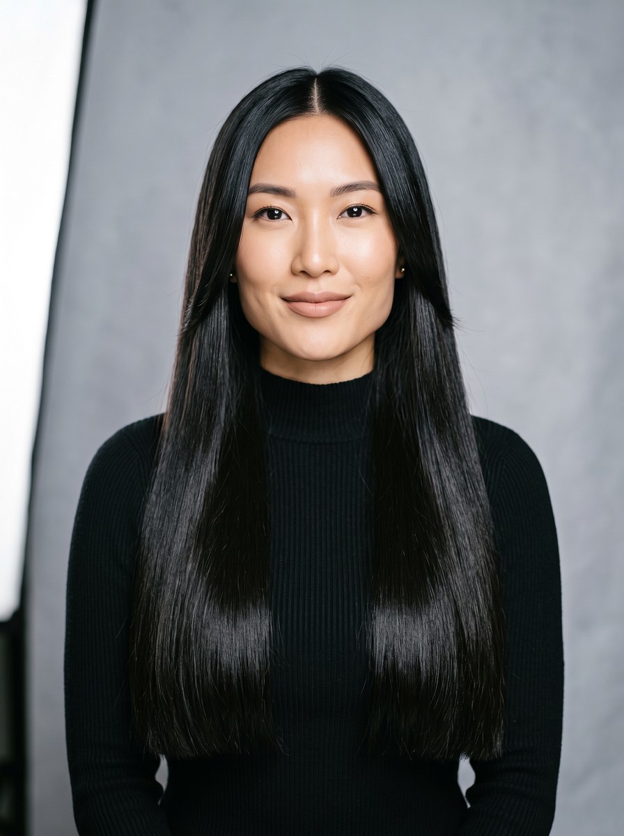 Face-Framing Pieces on One-Length Long Hair