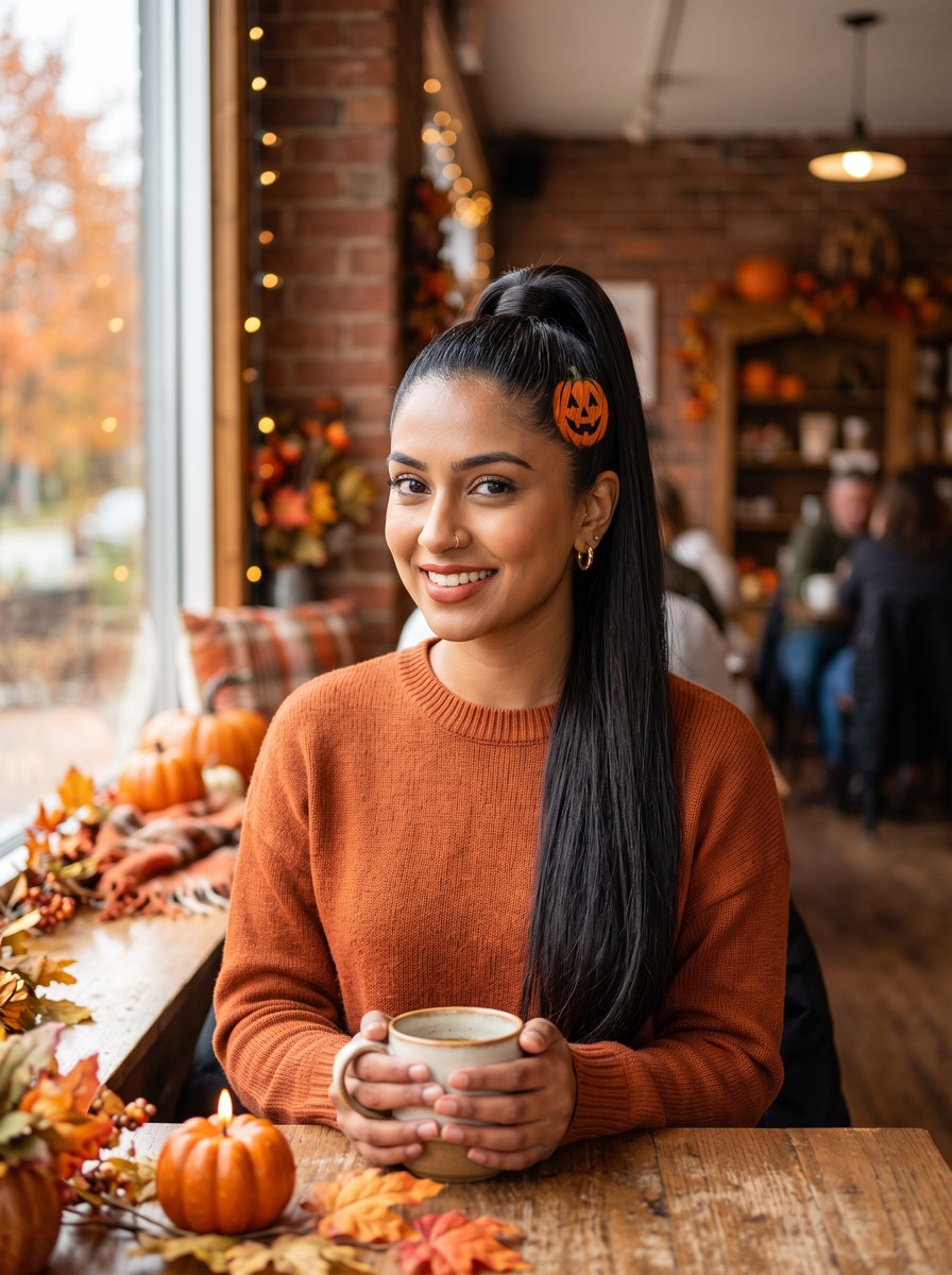 Jack-o'-Lantern Stencil High Ponytail