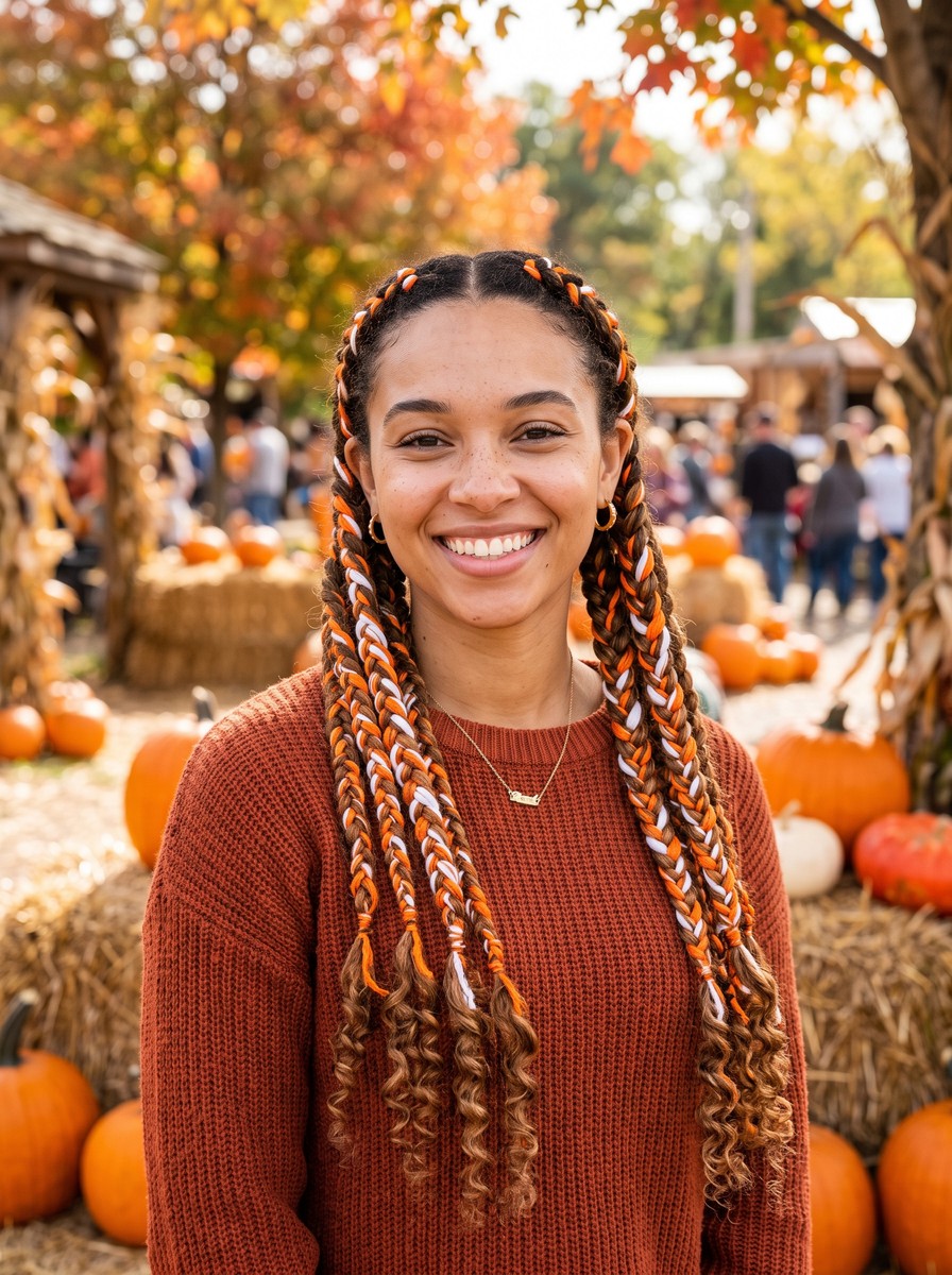 Orange-Striped Pigtail Braids
