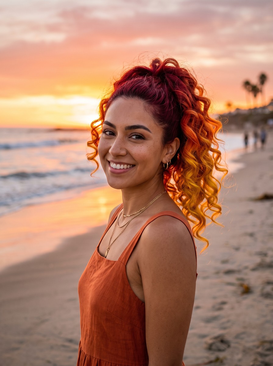 Fire Ombré Curled Ponytail
