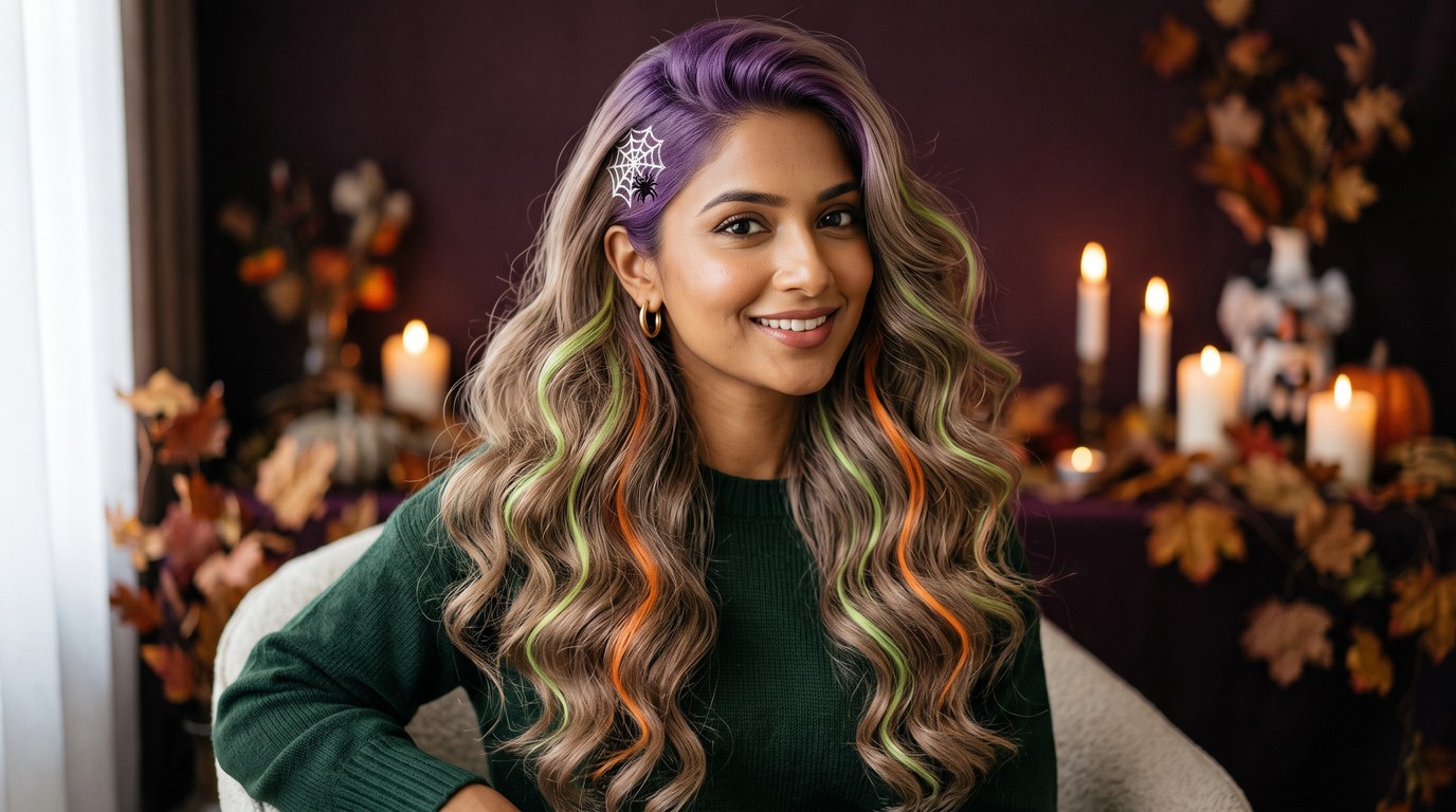 20 Electric Halloween Hair Color Spray Ideas, From Pumpkin Streaks to Spiderwebs
