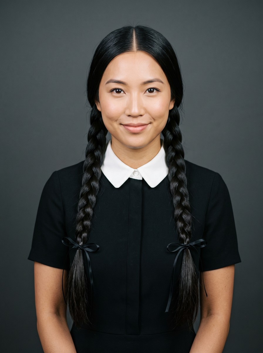 Wednesday-Style Double Plaits