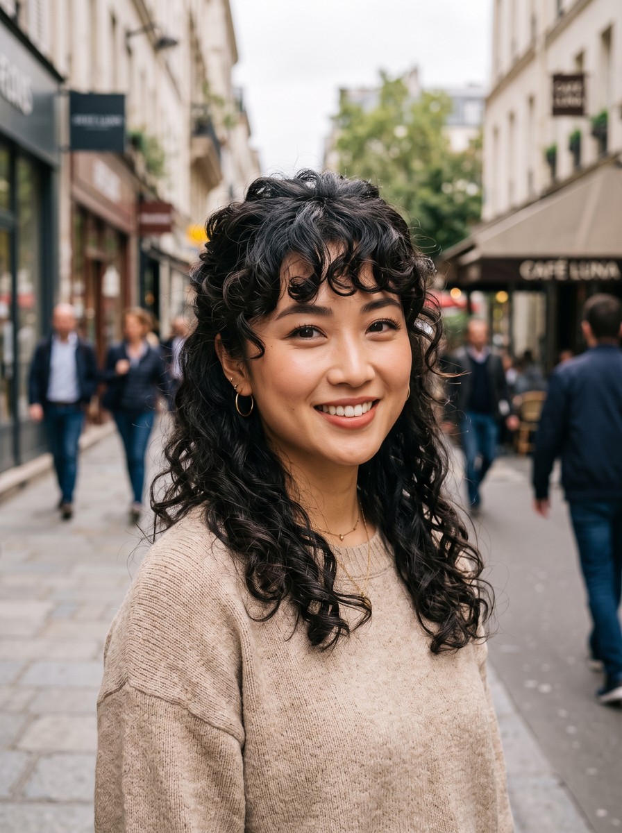 Brow-Skimming Curly Fringe Halo