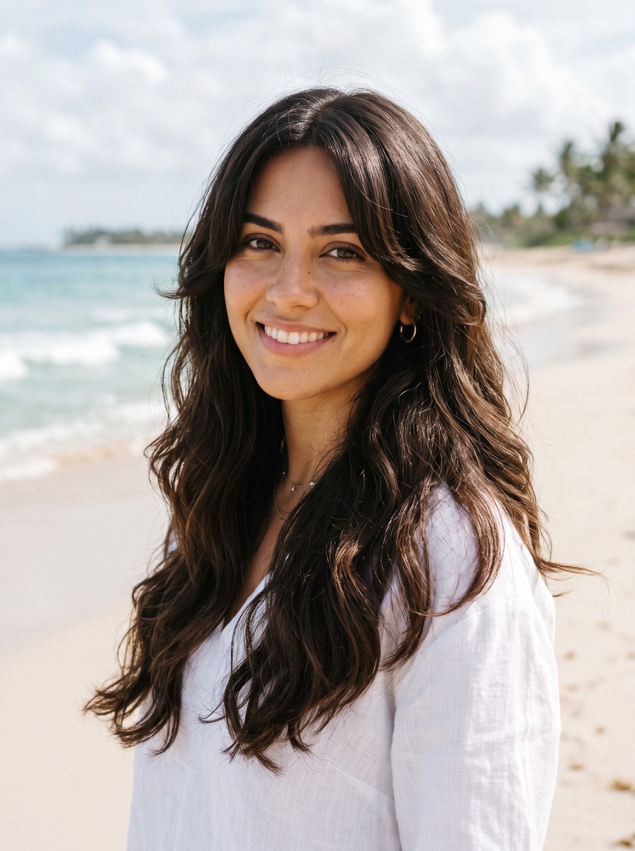 Long Layers with Chin-Length Face-Framing