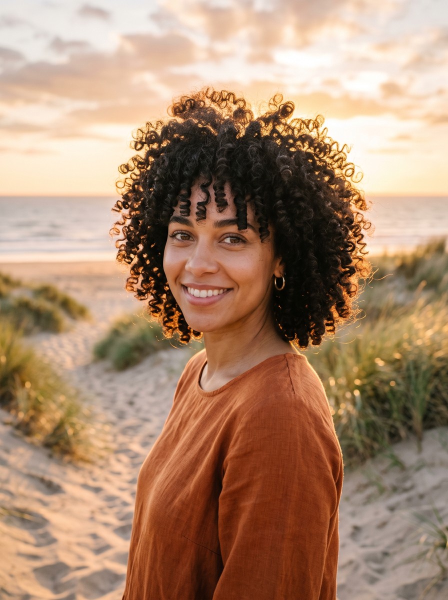Rounded Curly Shag with a Curtain Fringe