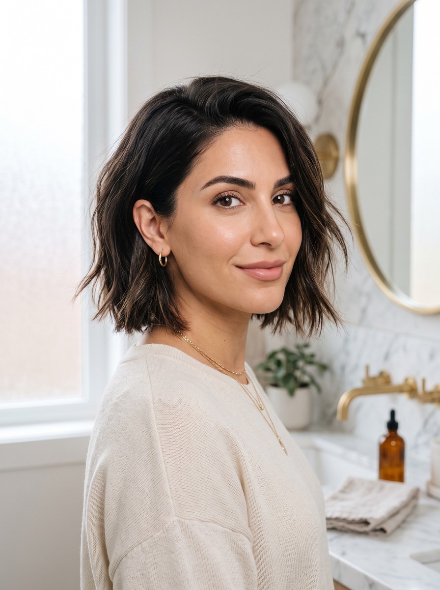 Chin-Length Textured Bob with Point-Cut Ends