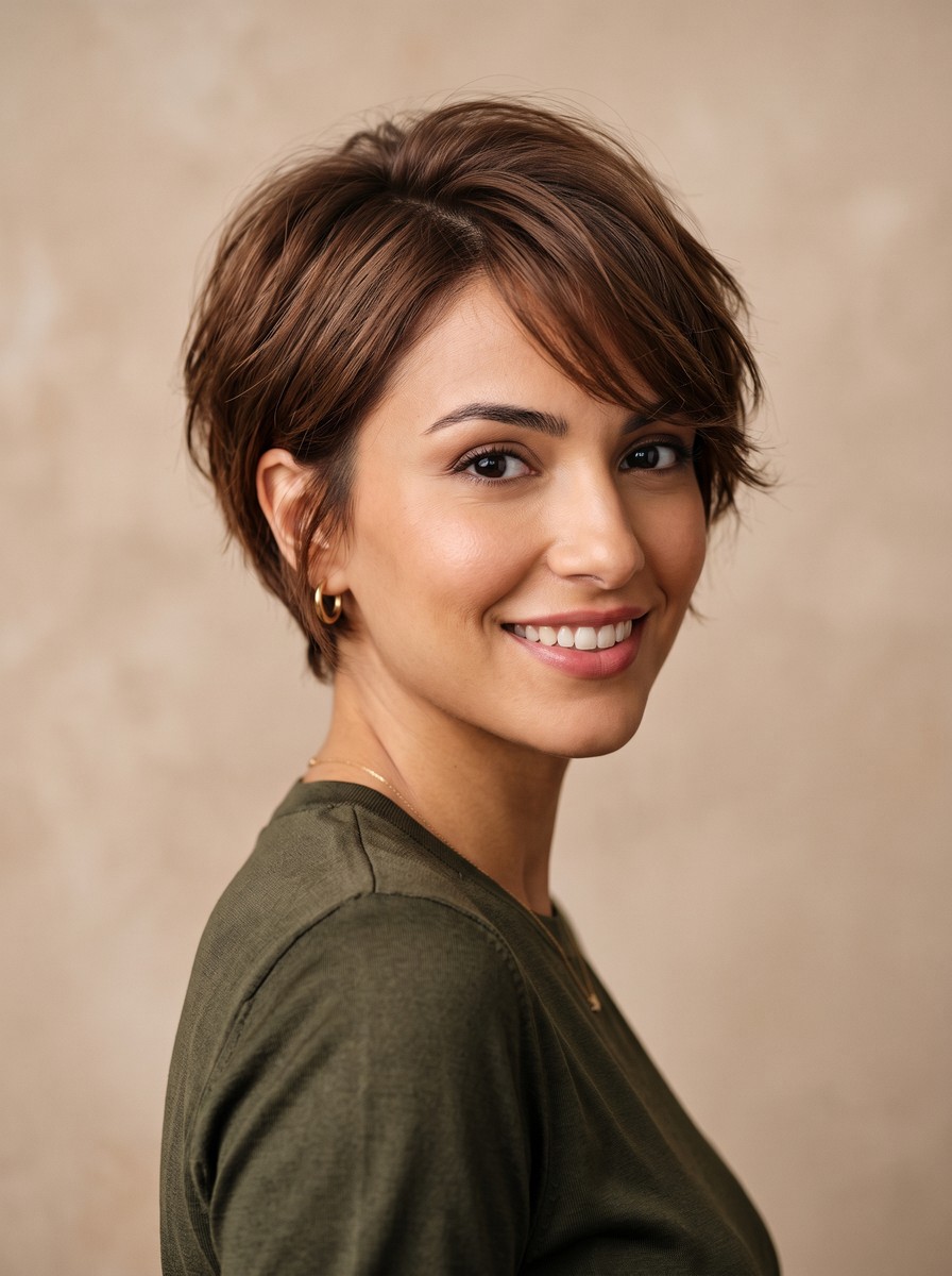Bob-Pixie Hybrid with Layered Crown