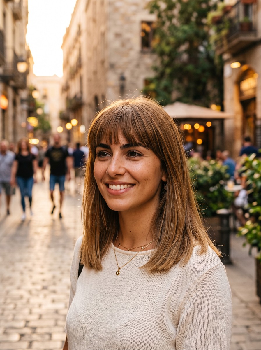 Shoulder Cut with Full Brow-Grazing Bangs