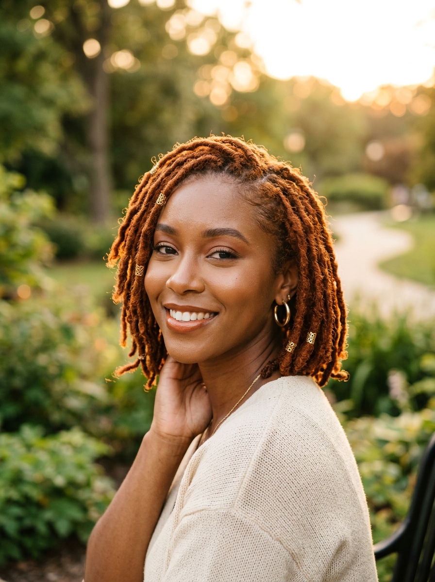 Copper-Dyed Loc Bob with Gold Cuffs