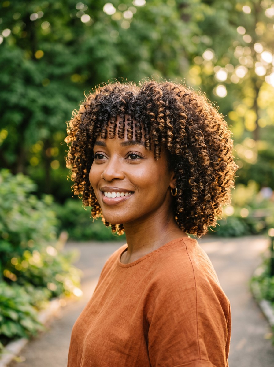 Defined Curl Long Pixie Bob with Fringe Coils