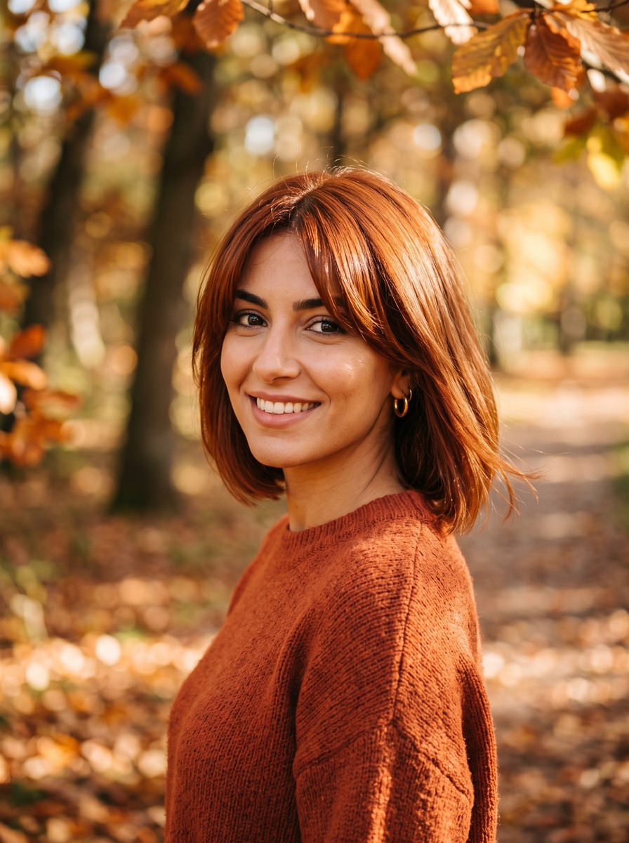 Copper-Toned Long Pixie Bob with Curtain Fringe