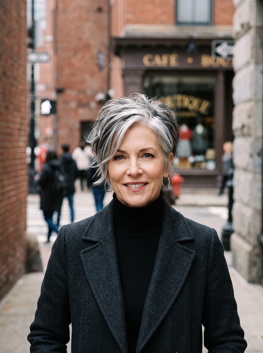 Salt-and-Pepper Edgy Long Pixie Bob