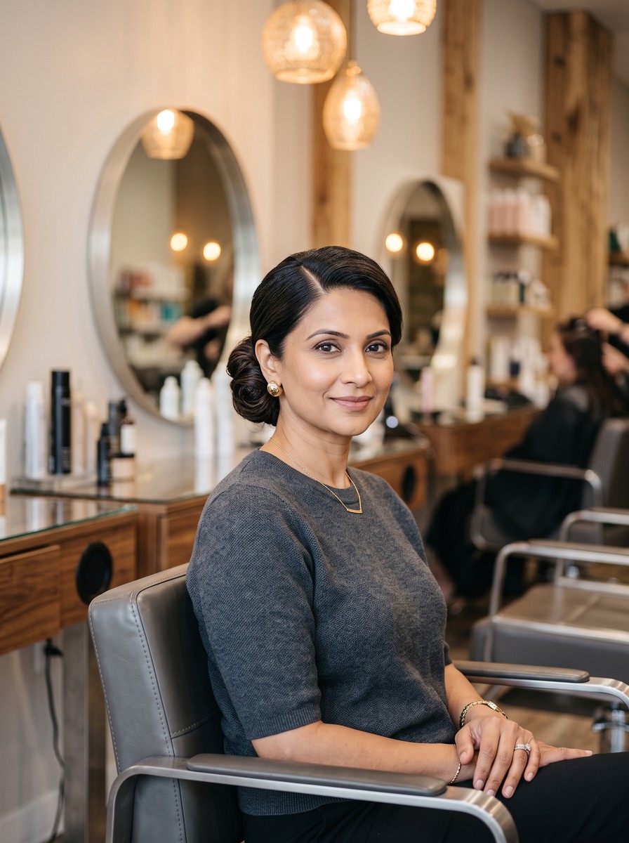 Low Bun with Deep Side Part