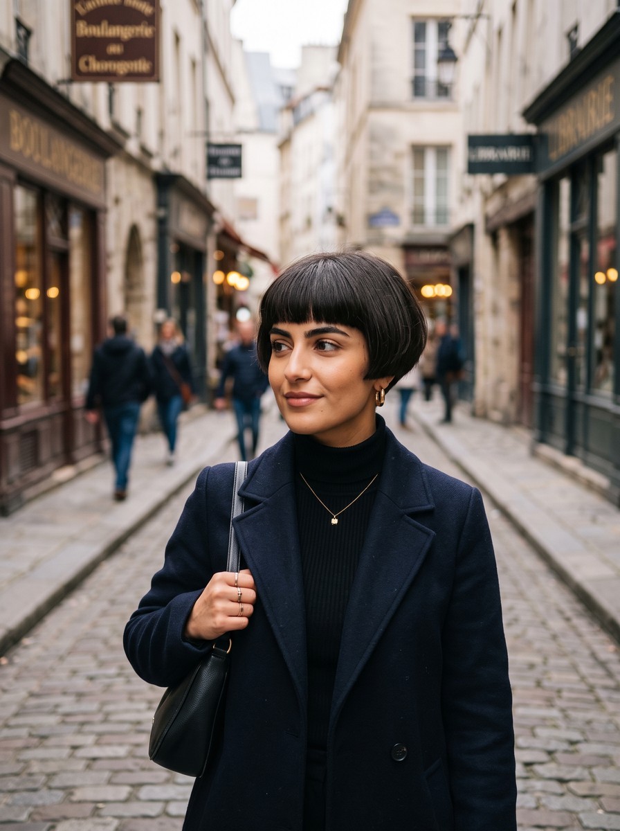 Micro Bob with a Brow-Grazing Blunt Fringe