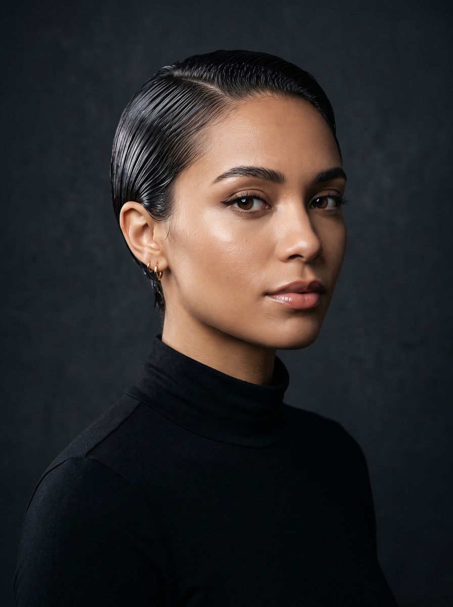 Slicked-Back Wet-Look Micro Bob