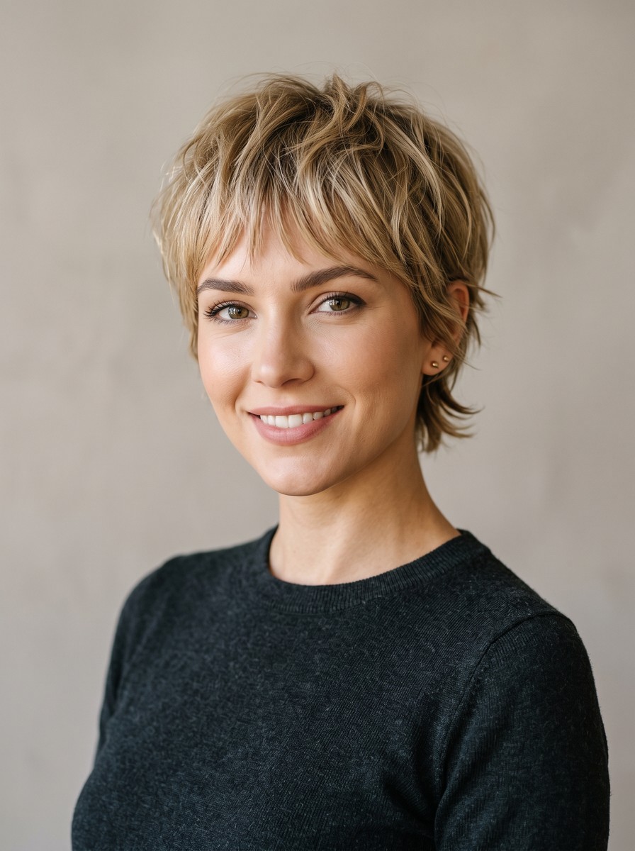 Textured Crop Mixie with Wispy Fringe