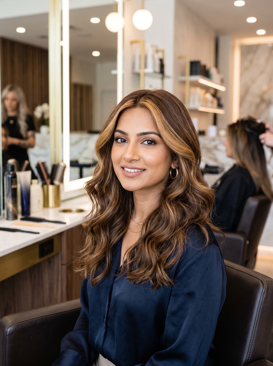 Medium Brown Waves with Butterscotch Money Piece