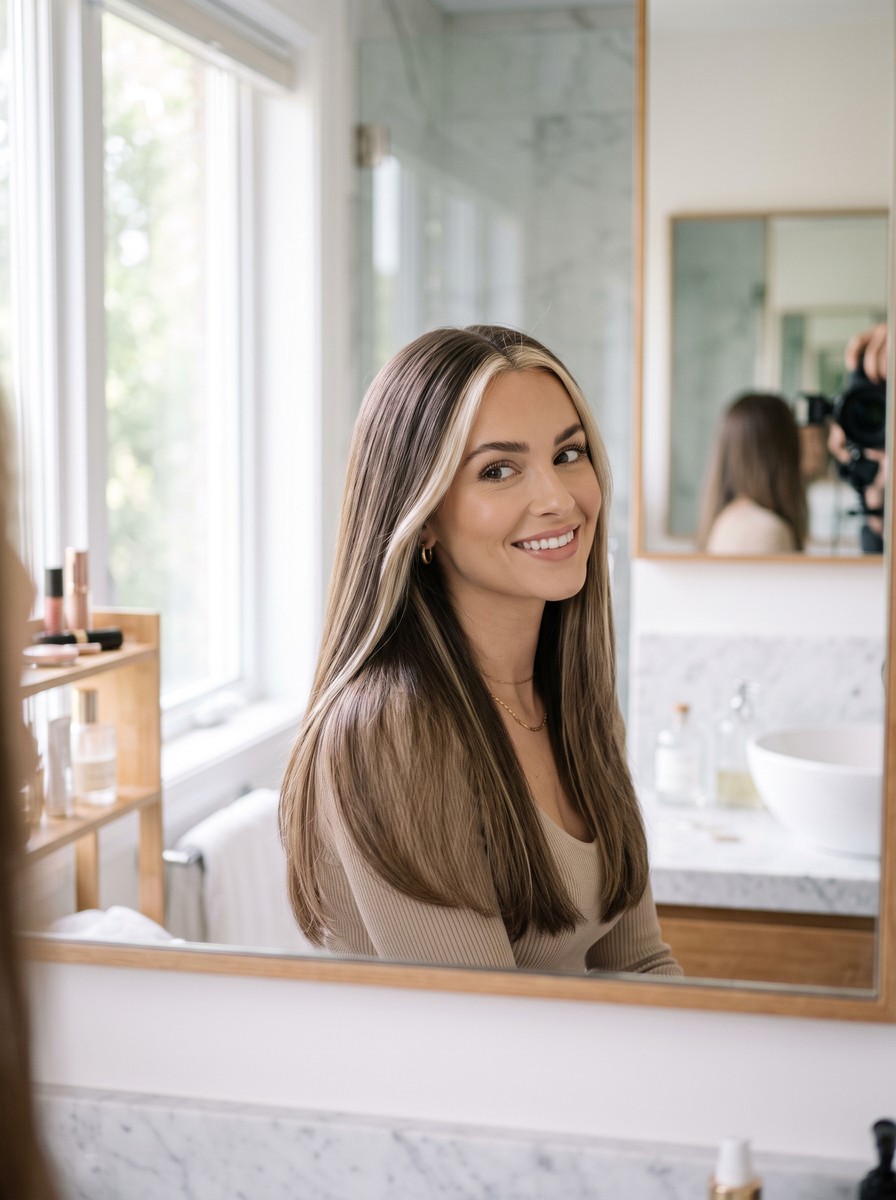 Mushroom Brown Long Hair with Beige Blonde Money Piece