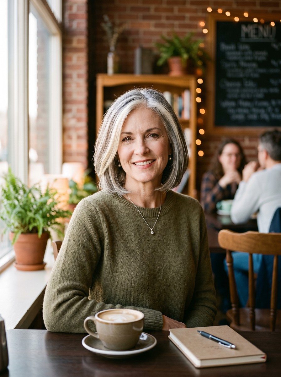 Silver-Blended Bob with Pearl Blonde Money Piece