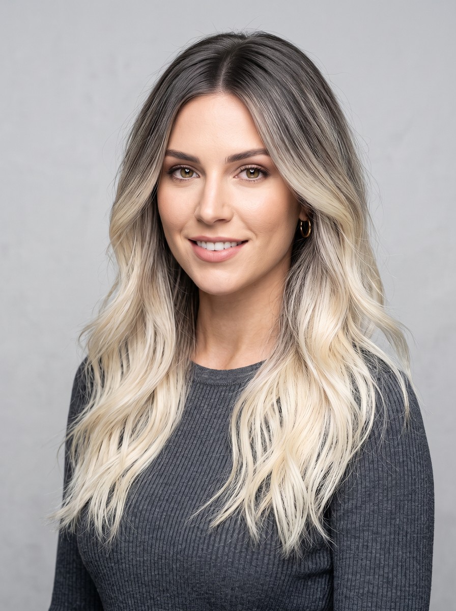 Dramatic Ash Brunette to Platinum Ombre