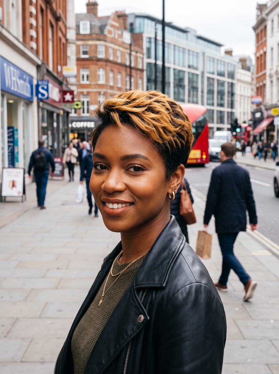 Graphic Dip-Dye Ombre on a Pixie Crop