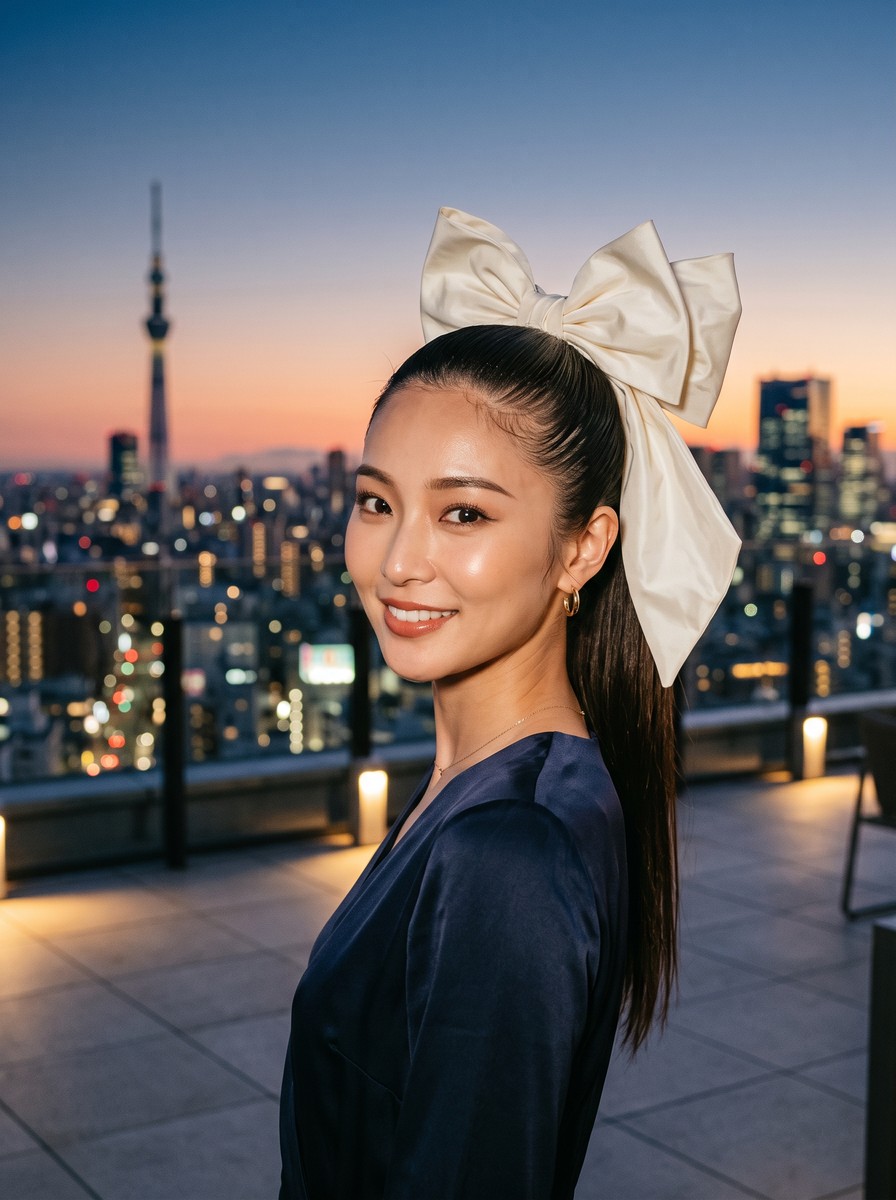 Upright Taffeta Bow on a High Crown Ponytail