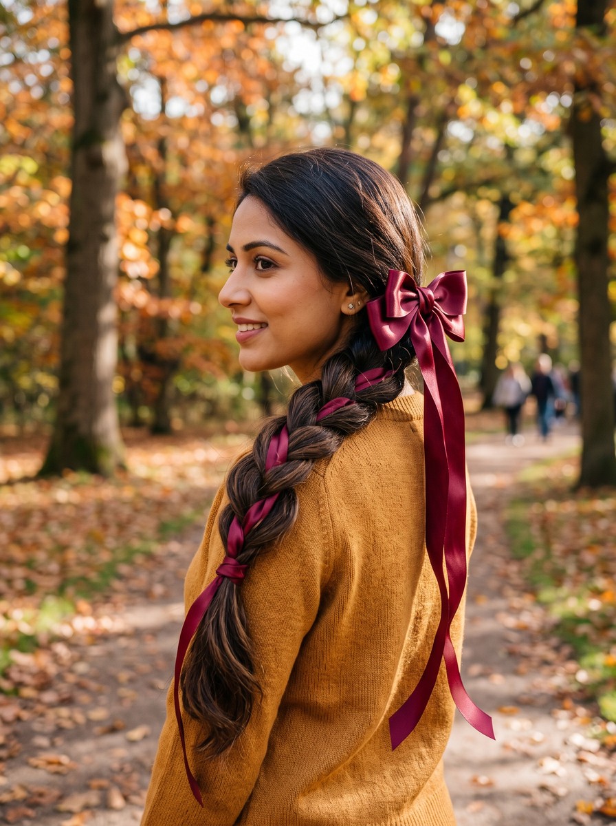 Long-Tail Ribbon Bow Woven into a Braid