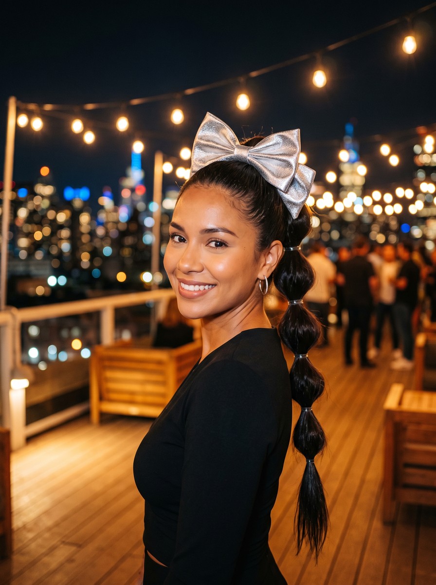 Bow-Topped Bubble Ponytail