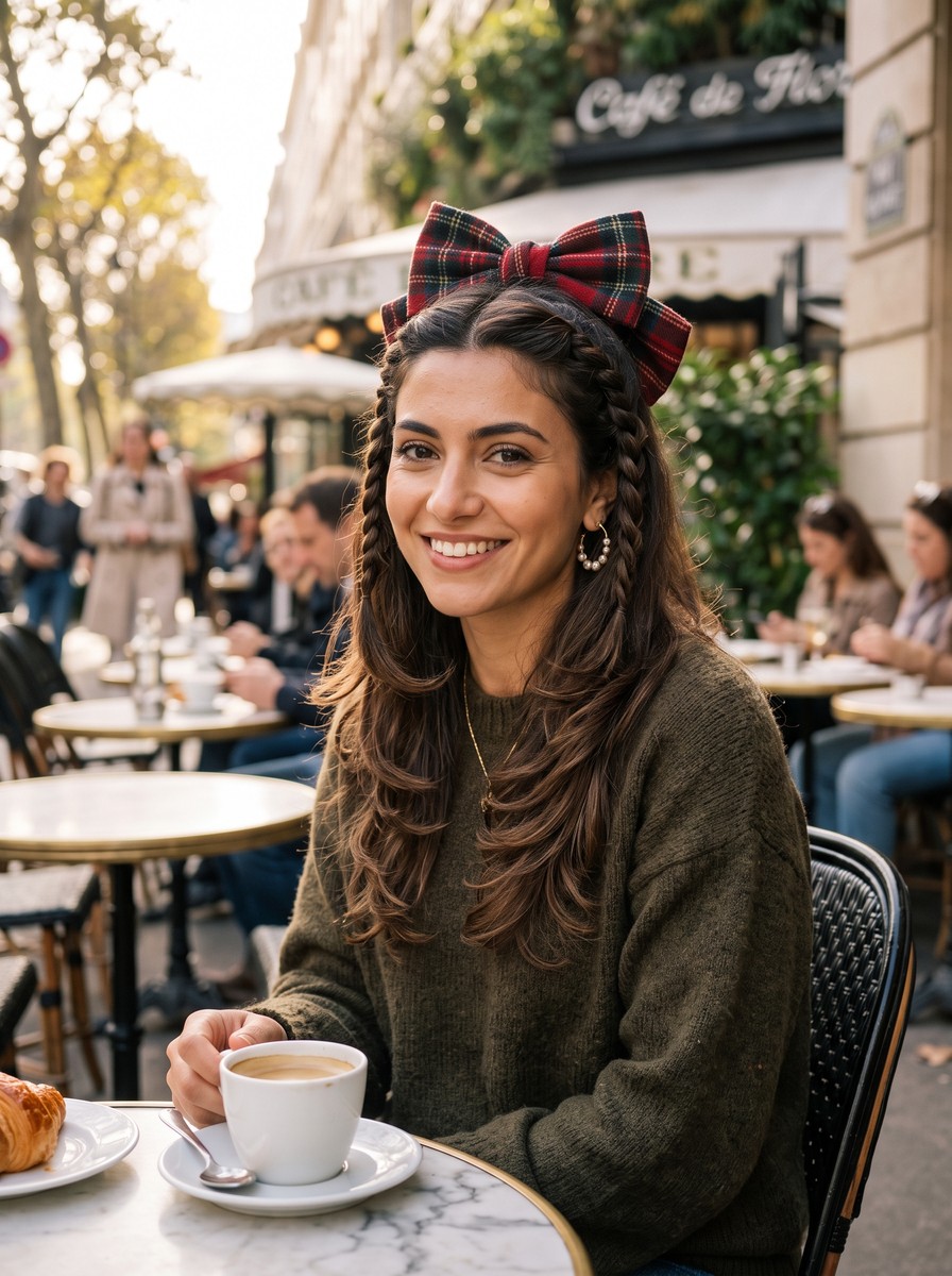 Tartan Bow on a Half-Up Rope Twist