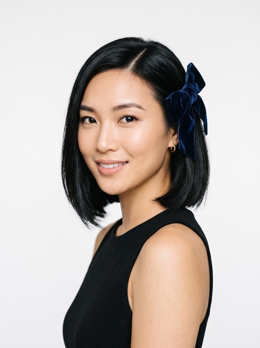 Oversized Side Bow on a Chin-Length Bob