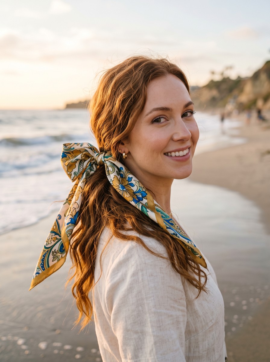 Silk Scarf Tied into a Floppy Bow Ponytail