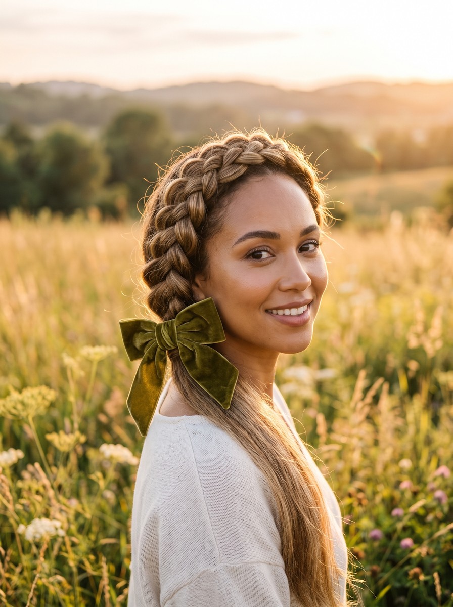 Halo Braid Finished with a Nape Bow