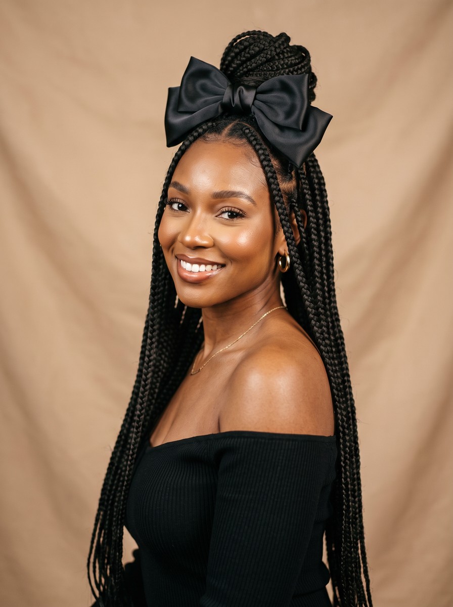 Box Braids Half-Up Knot with a Bow