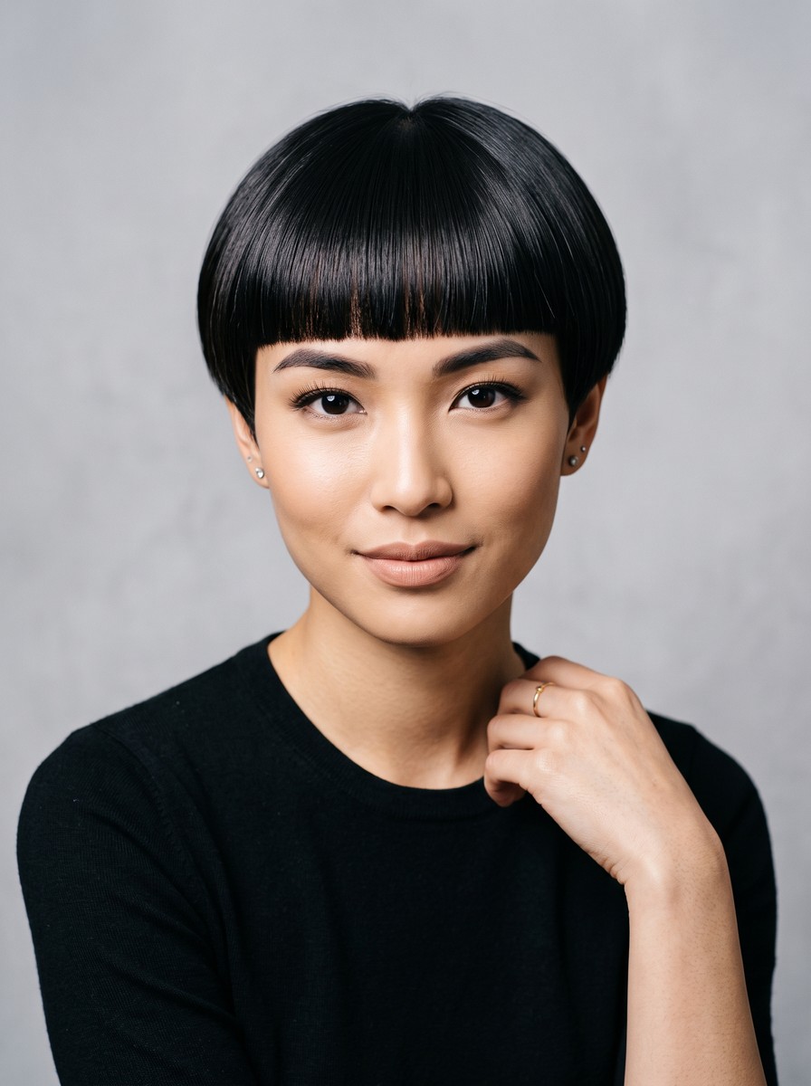 Bowl-Inspired Blunt Micro-Fringe Pixie
