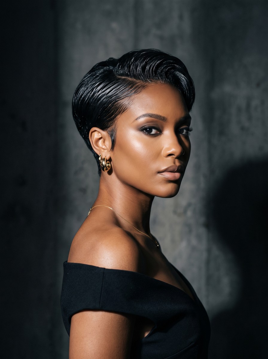 Slicked-Back Wet-Look Pixie