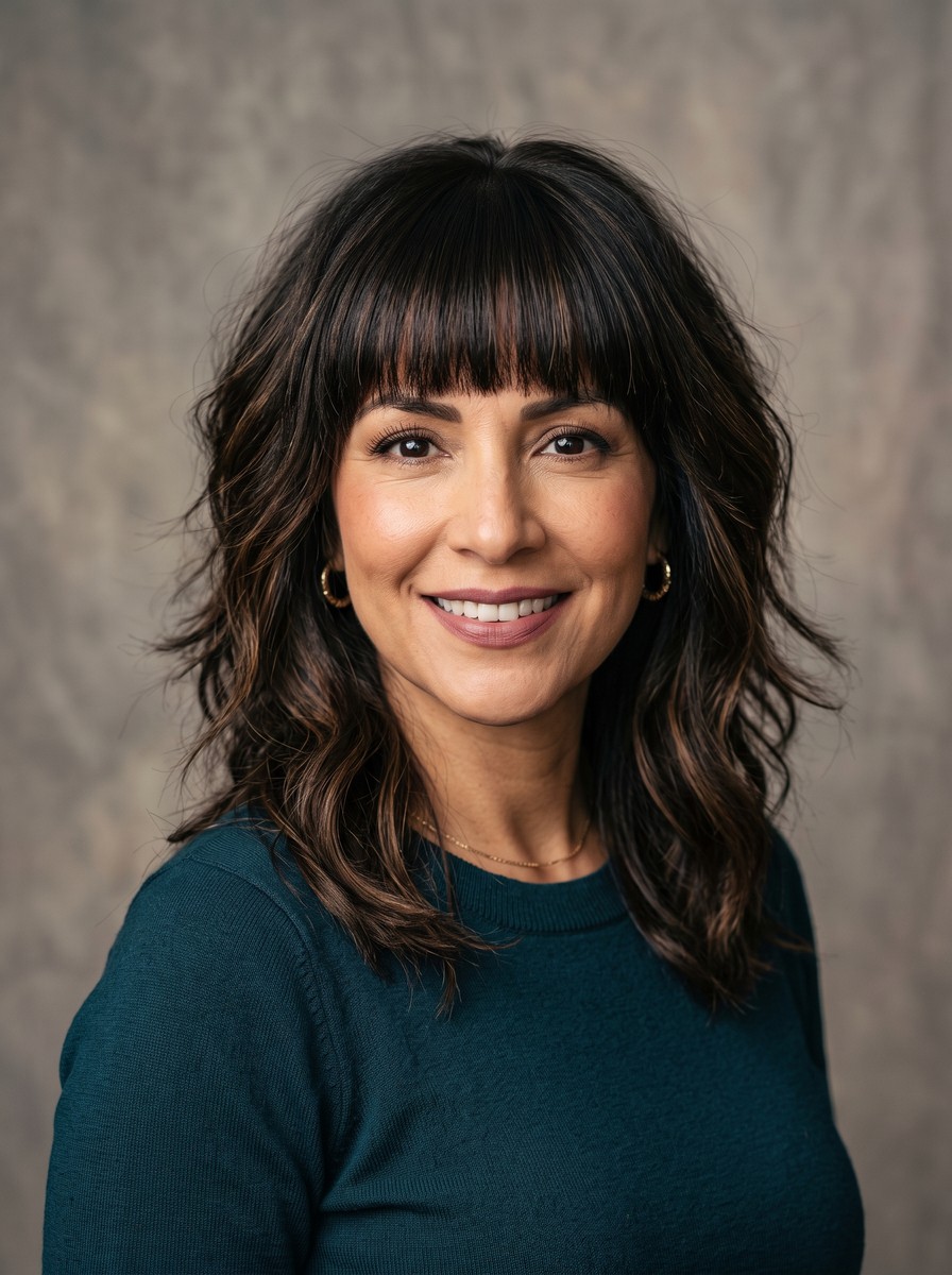 Layered Lob Shag with Full Fringe