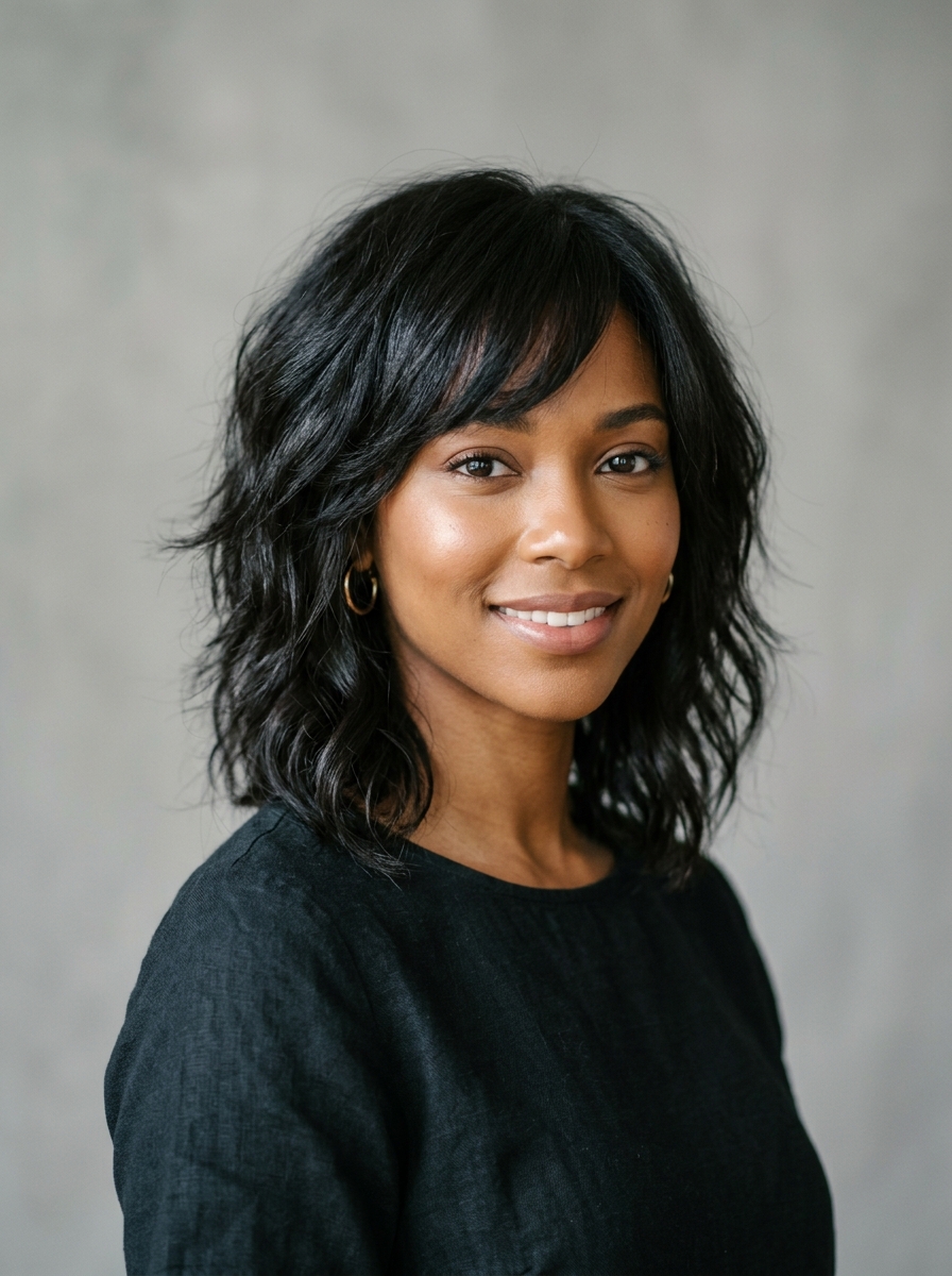 Side-Swept Fringe Shag Lob