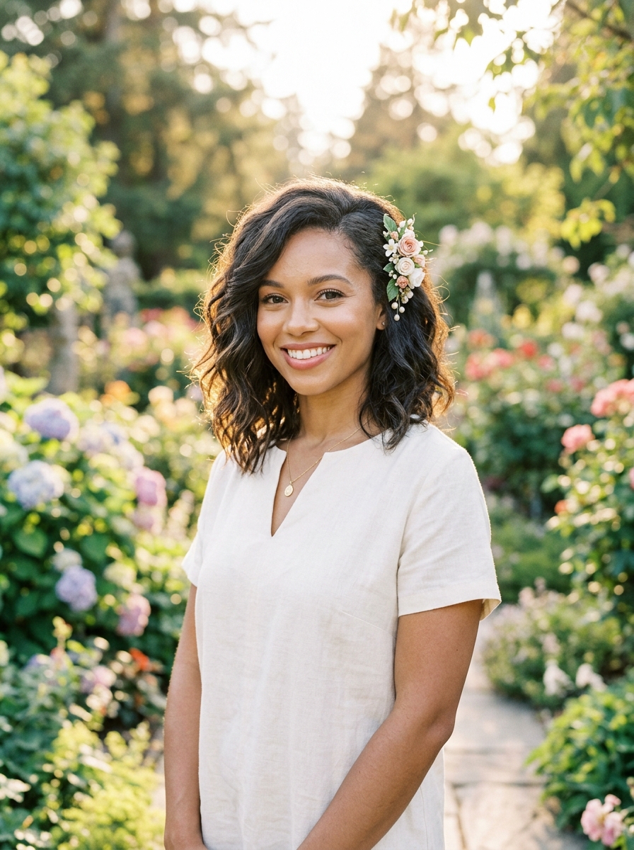 Side-Swept Waves with Floral Clip