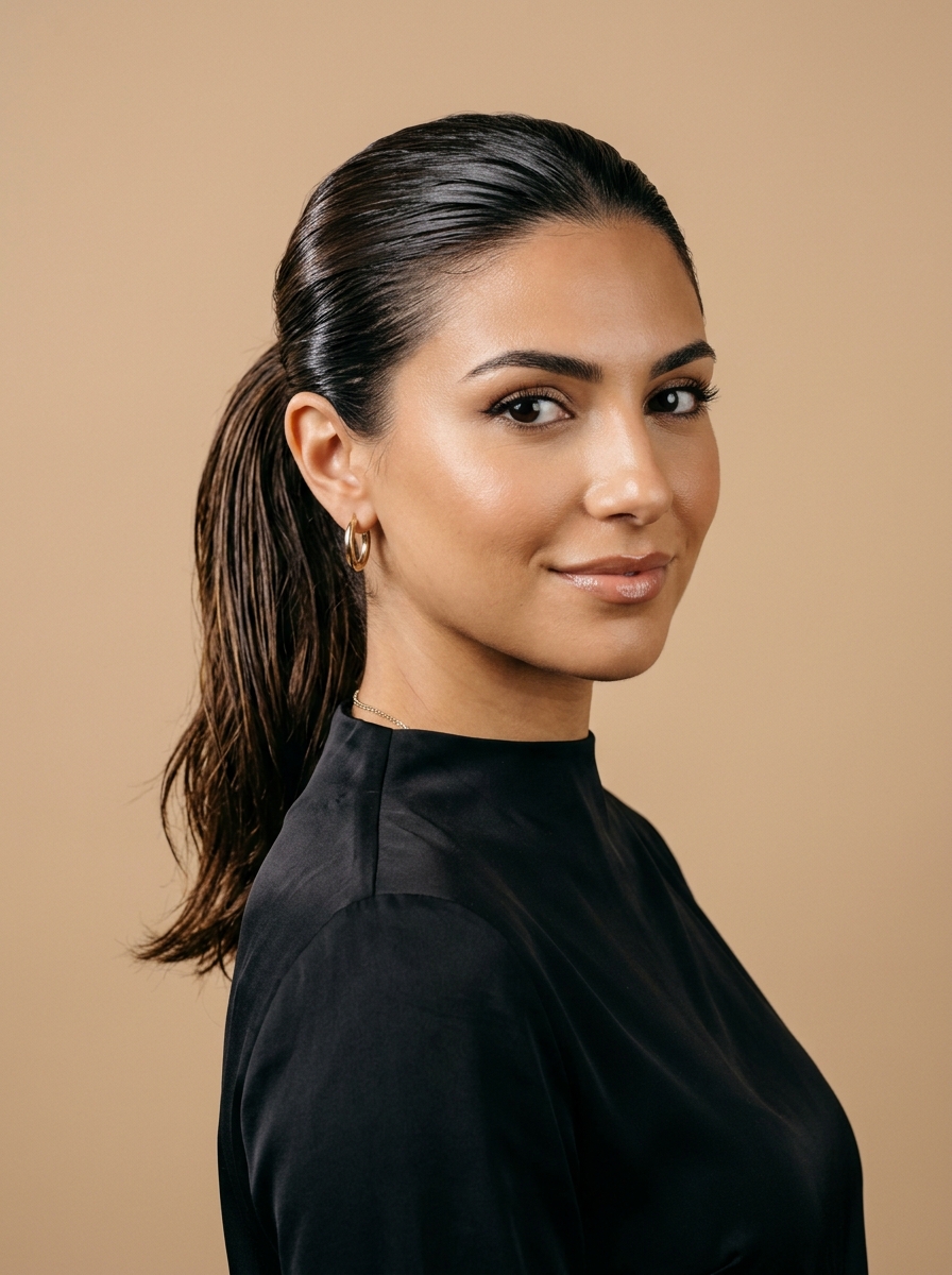 Slicked-Back Wet-Look Ponytail