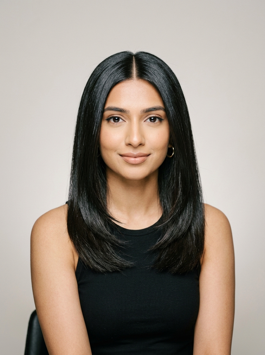 Blunt Sleek Middle Part Shag (No Waves)
