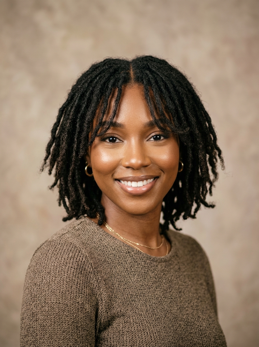 Chin-Length Freeform Locs with Feathered Curtain Bangs