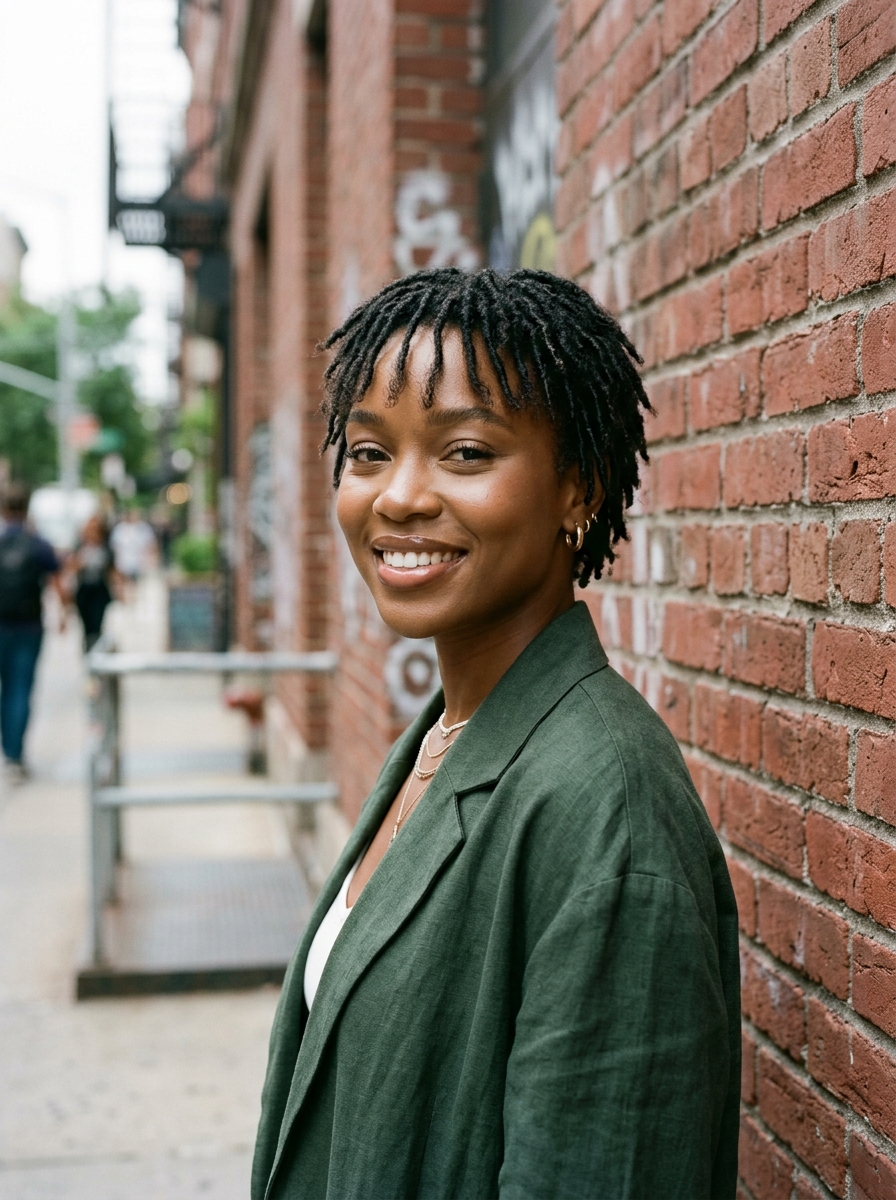 Cropped Pixie Locs with Micro Curtain Fringe