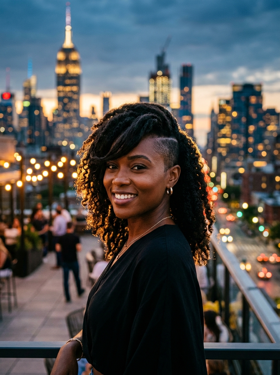 Side-Shaved Locs with Long Curtain Bangs