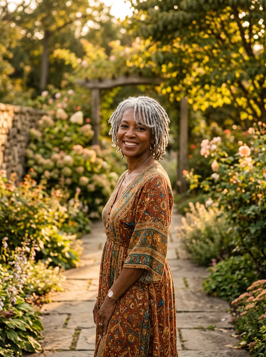 Silver-Gray Locs with Silver Curtain Bangs