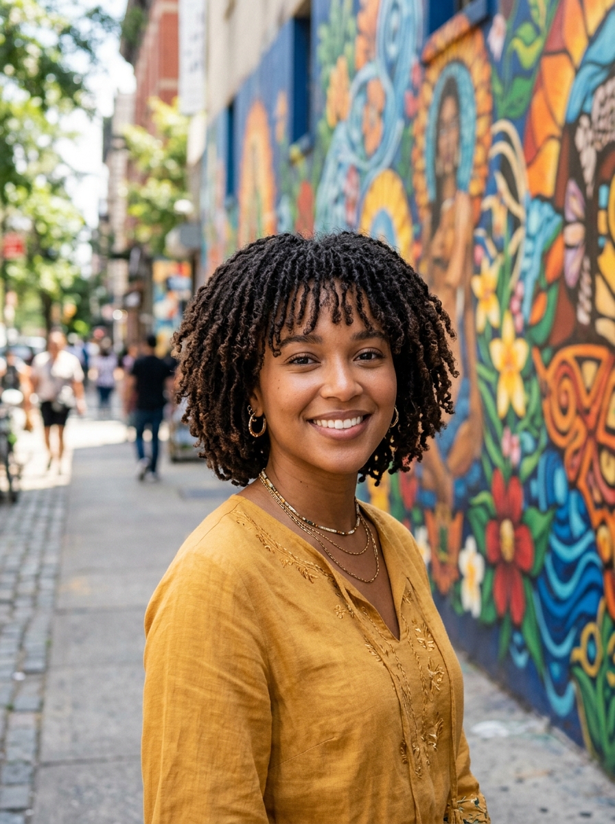 Micro Locs Bob with Curtain Bangs